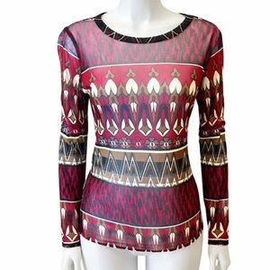 Karen Kane Sheer Top
Size XL
Red, Black, & White Print with Round Neckline